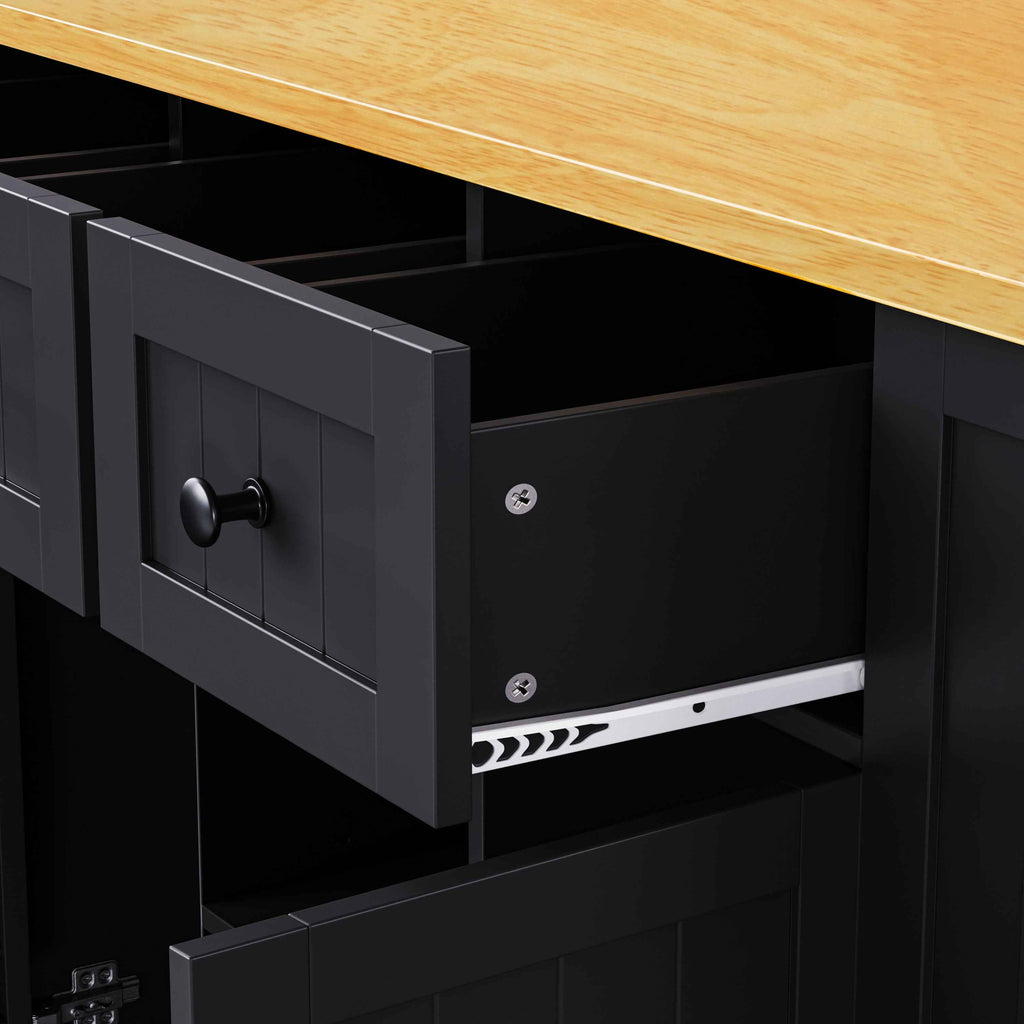 K & K 53 Inch Large Kitchen Island with Bar Stools and Power Outlet - Alphamona