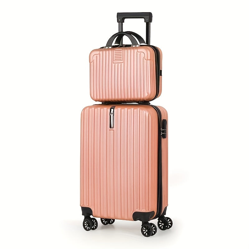 Rose gold suitcase set on a white background