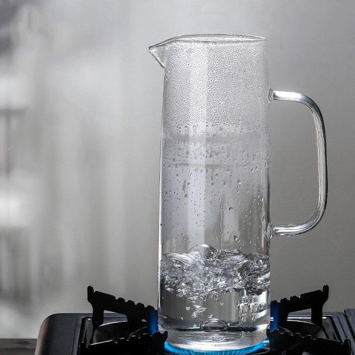 Hand Blown Glass Pitcher and Cups Set with Bamboo Accents - Alphamona