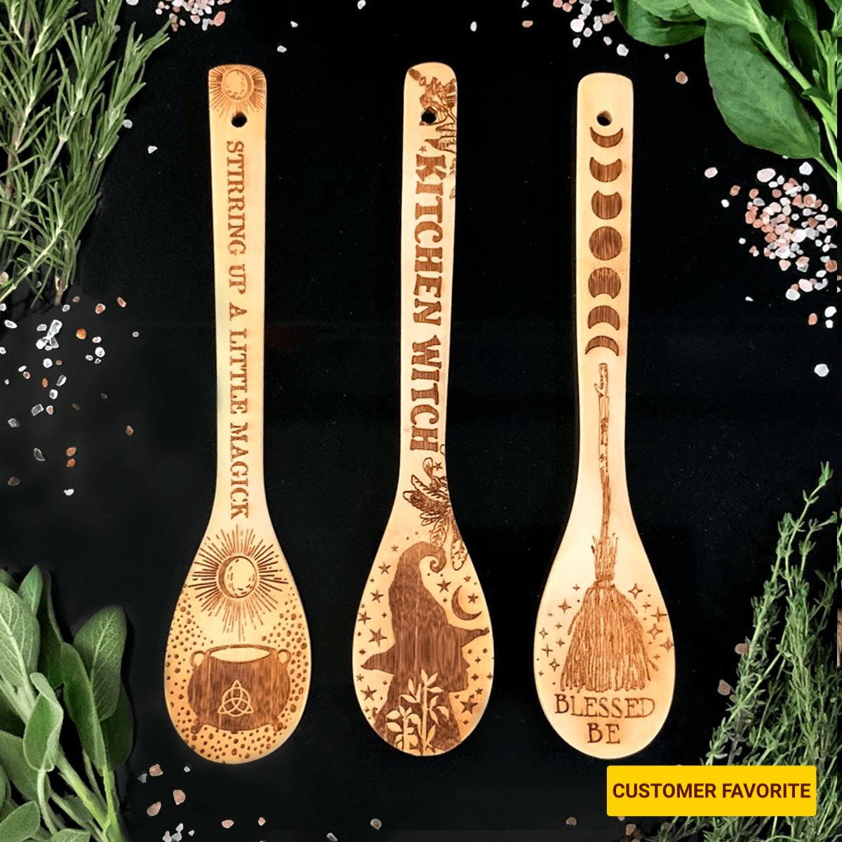 Witchy Bamboo Utensil Set - Eco-Friendly Kitchen Essentials - Alphamona