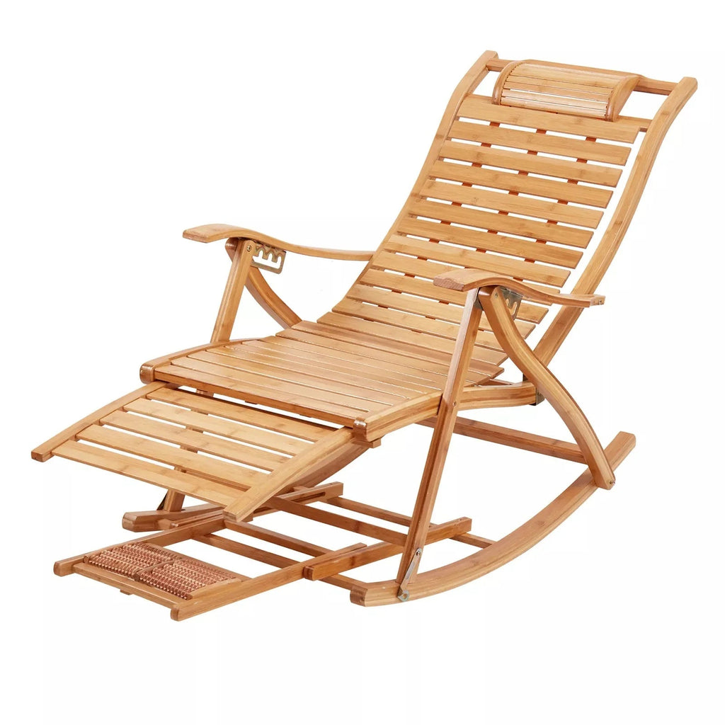 Foldable Bamboo Rocking Chair for Indoor Relaxation and Outdoor Patio Seating - Alphamona