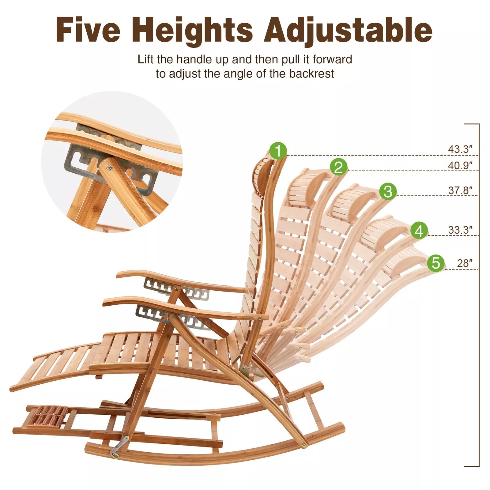 Foldable Bamboo Rocking Chair for Indoor Relaxation and Outdoor Patio Seating - Alphamona