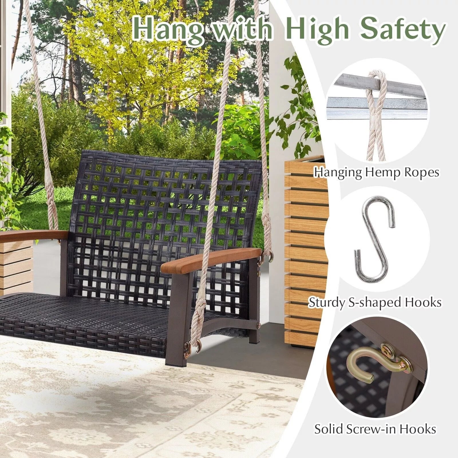 Bruce Outdoor Wooden Swing Chair for Relaxing Garden Moments - Alphamona