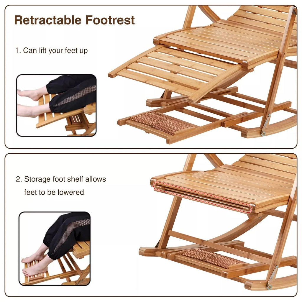 Foldable Bamboo Rocking Chair for Indoor Relaxation and Outdoor Patio Seating - Alphamona